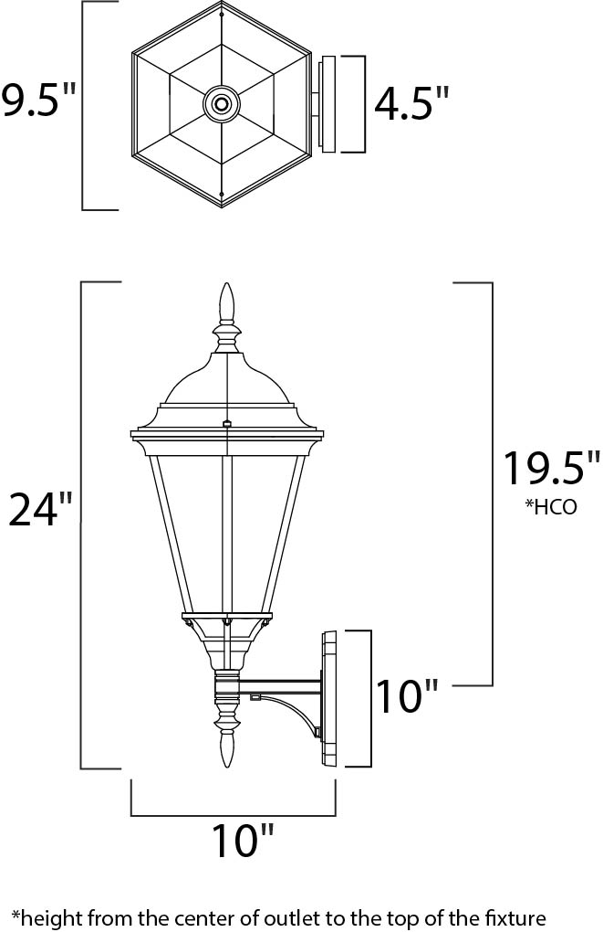 Westlake Cast Outdoor Wall Lantern dimensions diagram