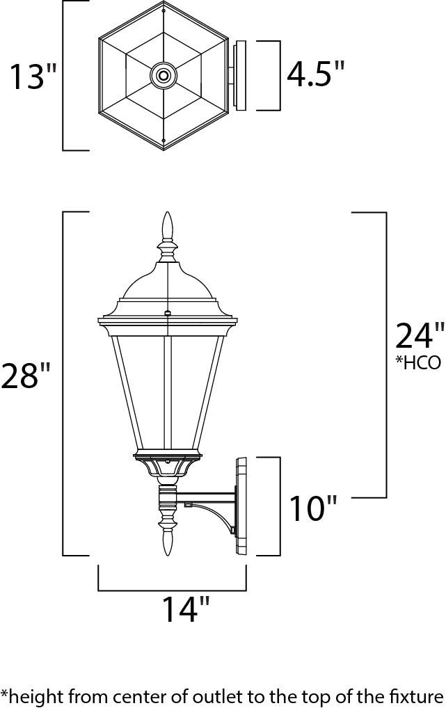 Westlake Cast Outdoor Wall Lantern dimensions diagram