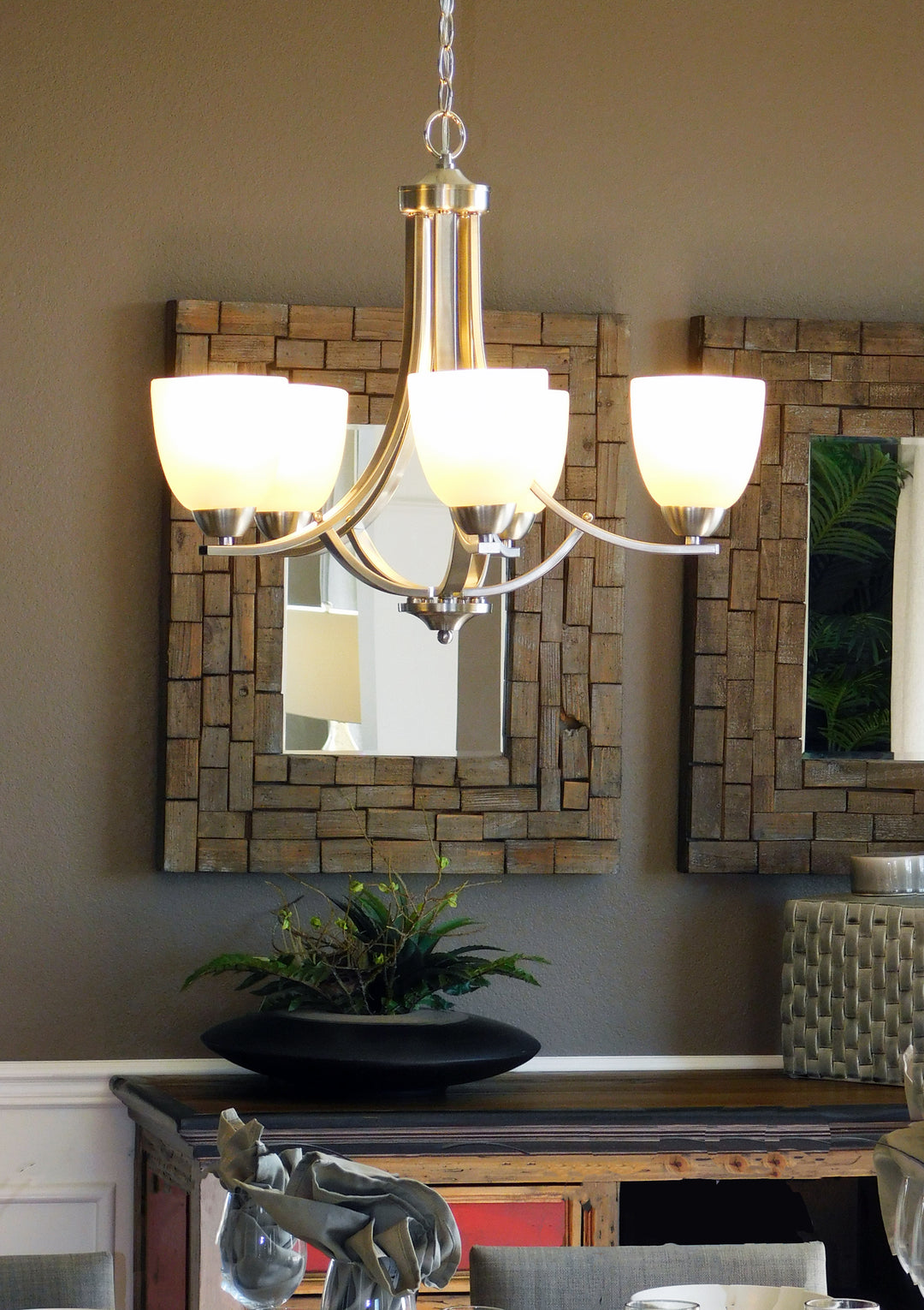 Stefan Chandelier Satin Nickel room setting