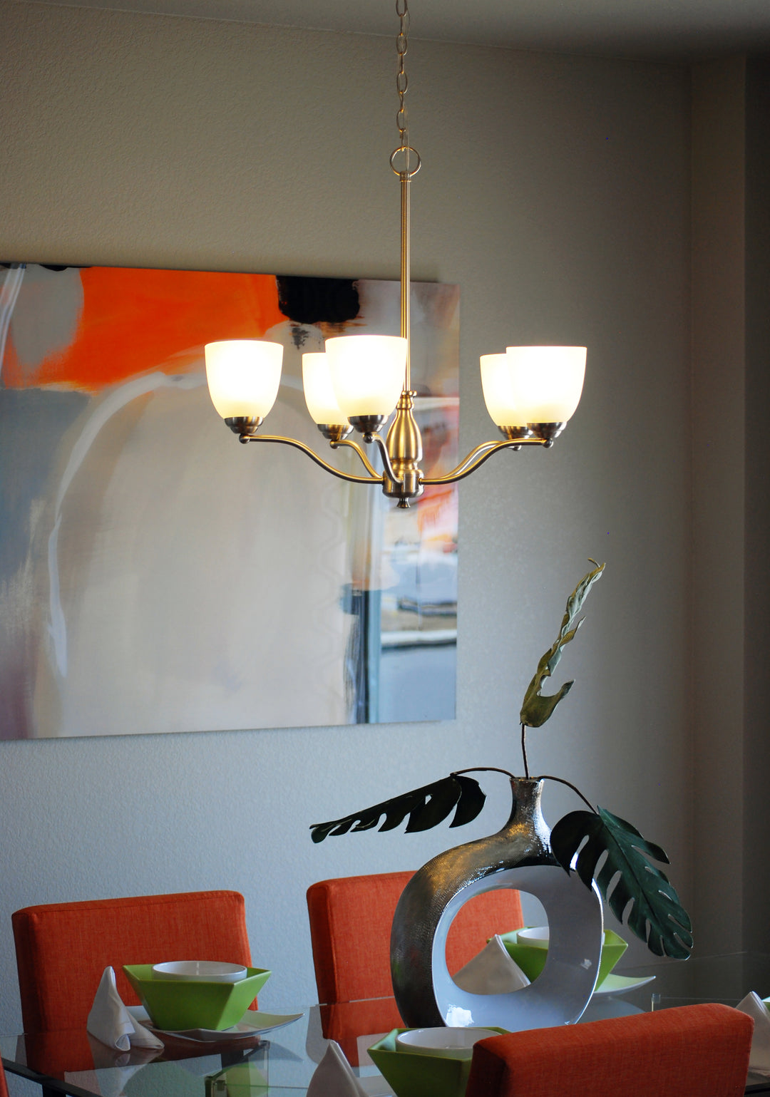 Stefan Chandelier Satin Nickel room setting