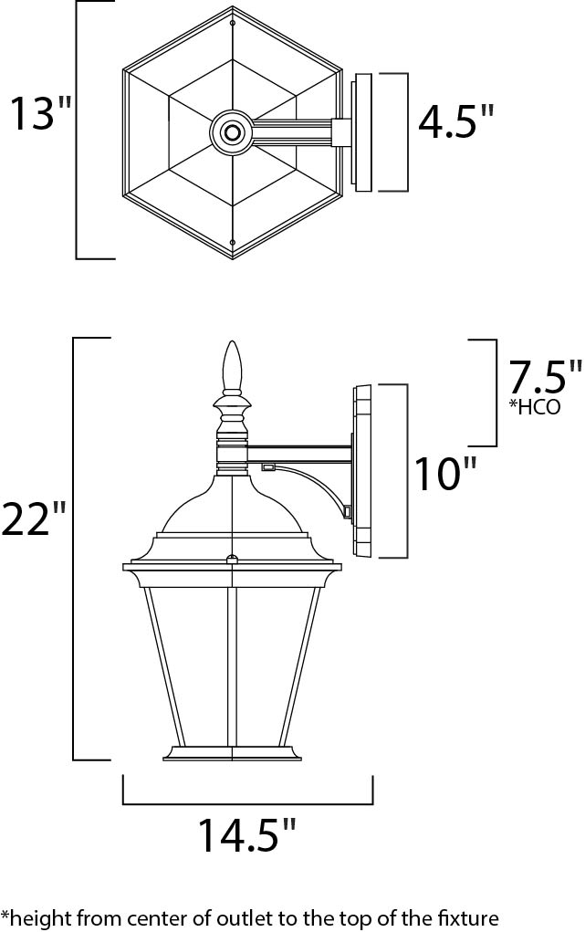Westlake Cast Outdoor Wall Lantern dimensions diagram