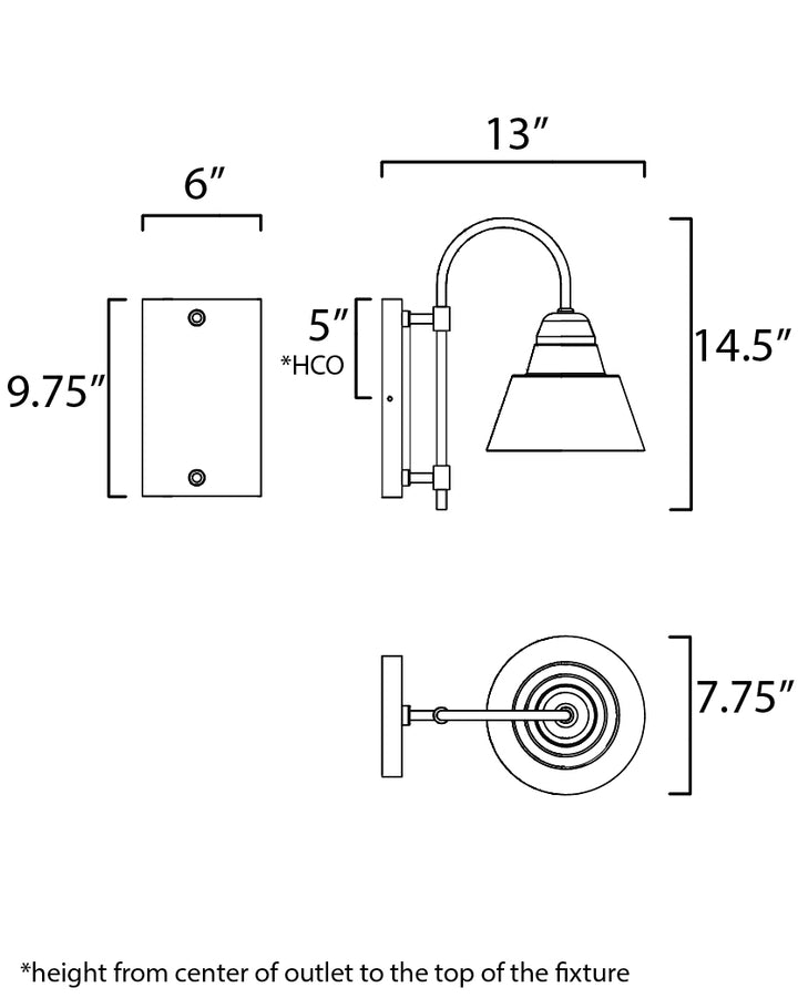 Shoreline 1-Light Outdoor Wall Sconce dimensions diagram