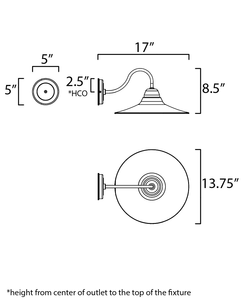 Dockside 1-Light Outdoor Wall Sconce dimensions diagram