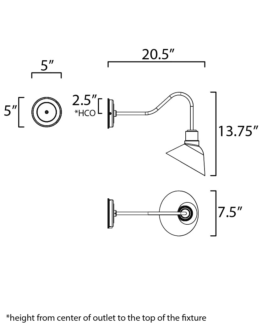 Signlite 1-Light Outdoor Wall Sconce dimensions diagram