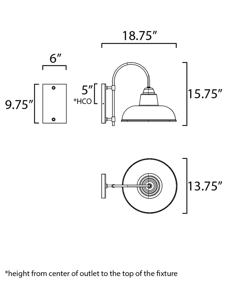 Industrial 1-Light Outdoor Wall Sconce dimensions diagram