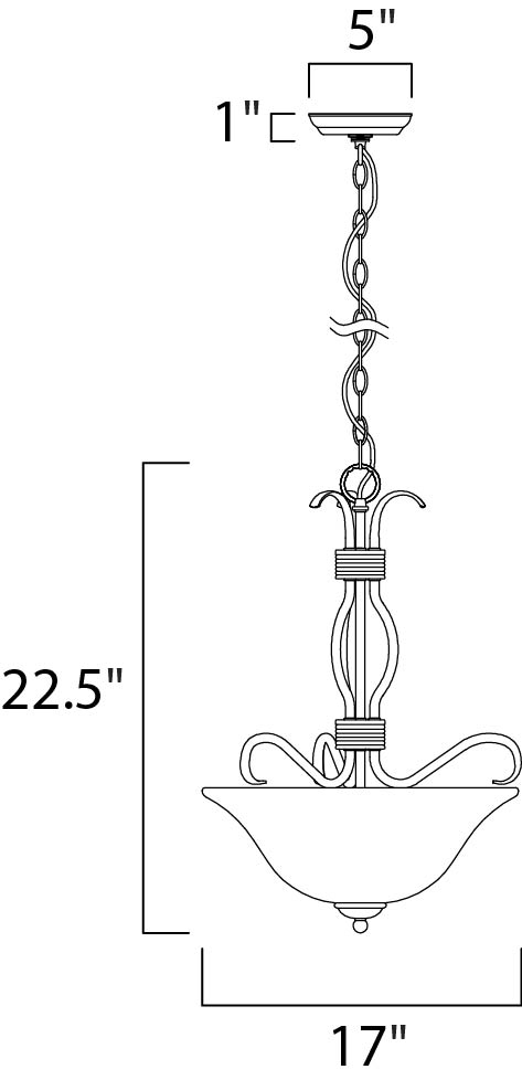 Basix 3-Light Invert Bowl Pendant dimensions diagram