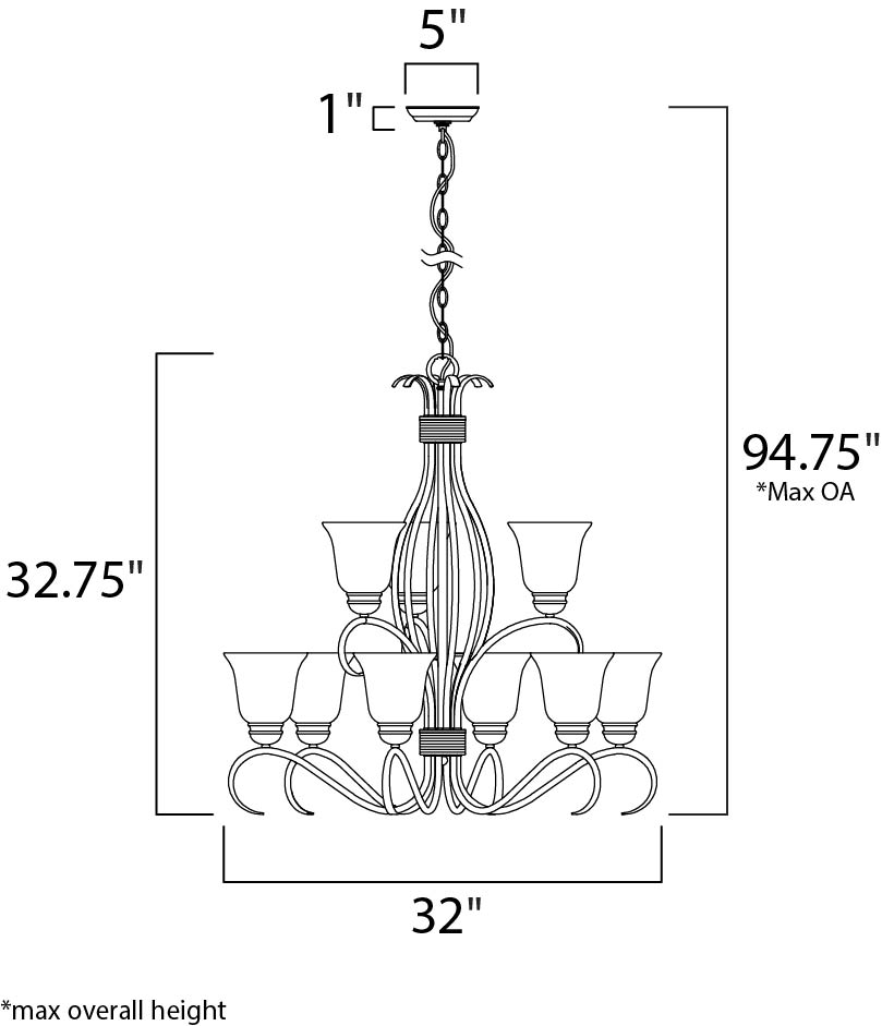 Basix 9-Light Chandelier dimensions diagram