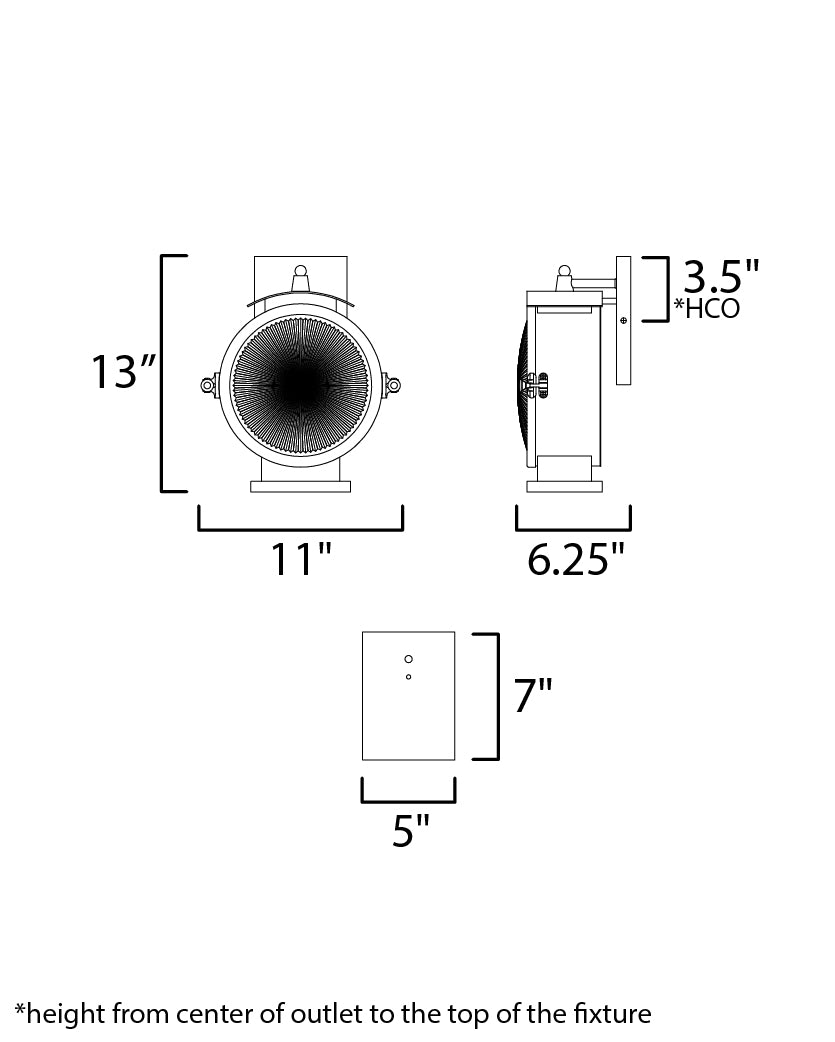 Portside Outdoor Wall Sconce dimensions diagram
