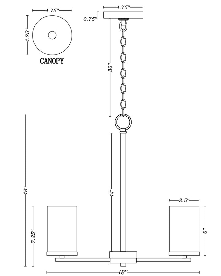 Lateral Chandelier dimensions diagram