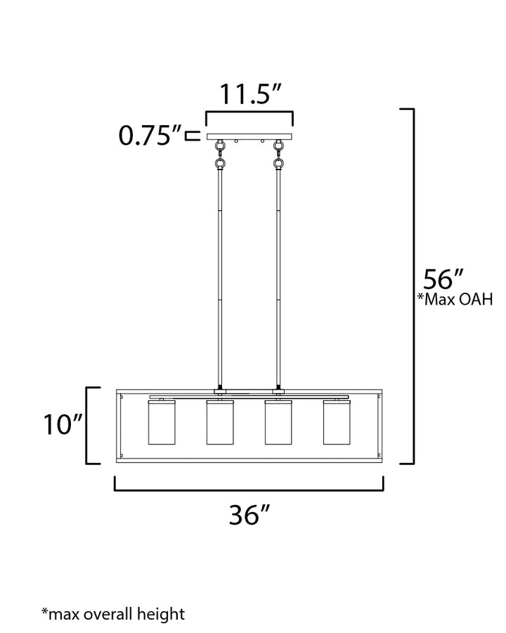 Lateral 4-Light Linear Pendant dimensions diagram