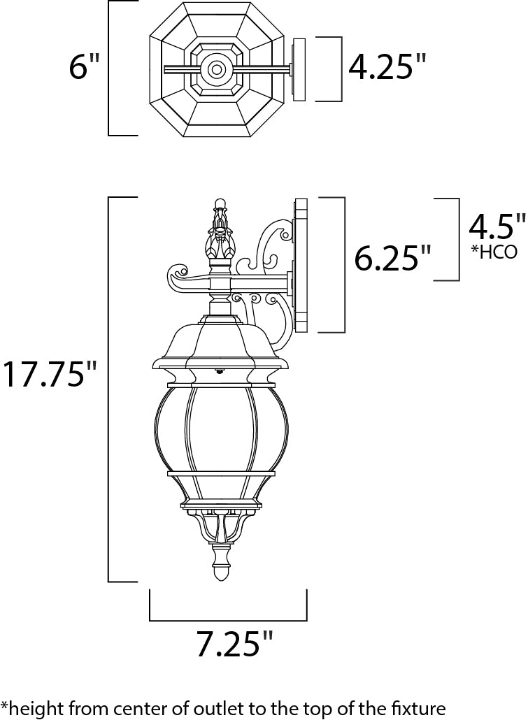 Crown Hill Outdoor Wall Lantern dimensions diagram