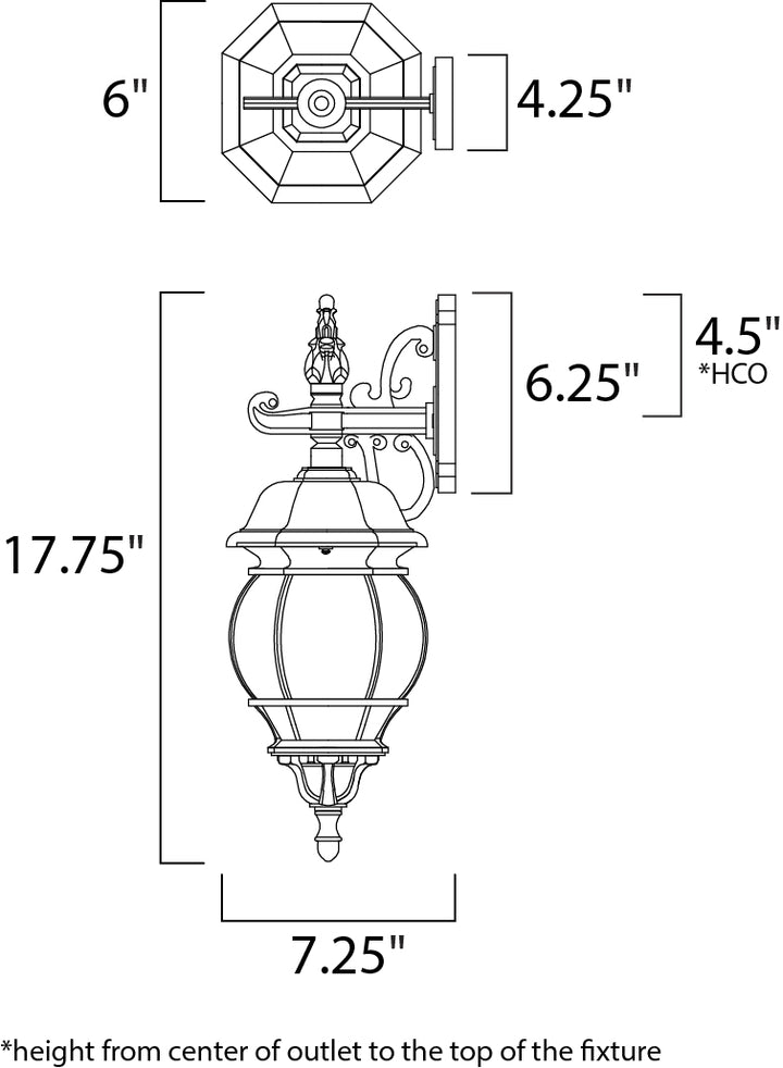 Crown Hill Outdoor Wall Lantern dimensions diagram