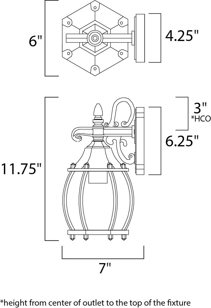 Crown Hill Outdoor Wall Lantern dimensions diagram