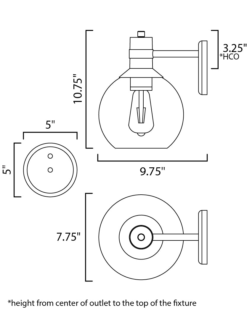 Cabin 1-Light LED Outdoor Wall Sconce dimensions diagram