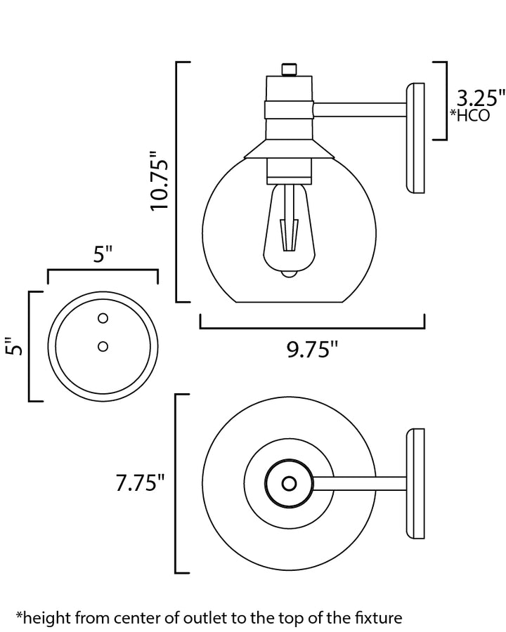 Cabin 1-Light LED Outdoor Wall Sconce dimensions diagram