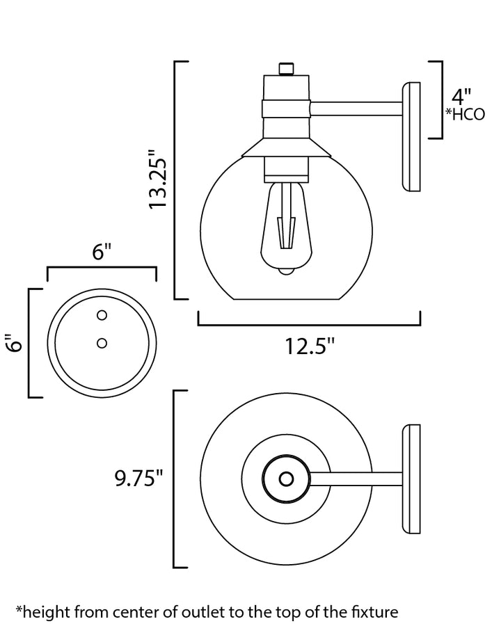 Cabin 1-Light LED Outdoor Wall Sconce dimensions diagram