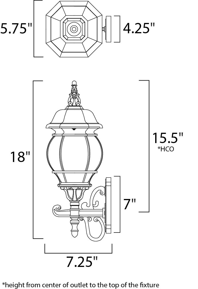 Crown Hill Outdoor Wall Lantern dimensions diagram
