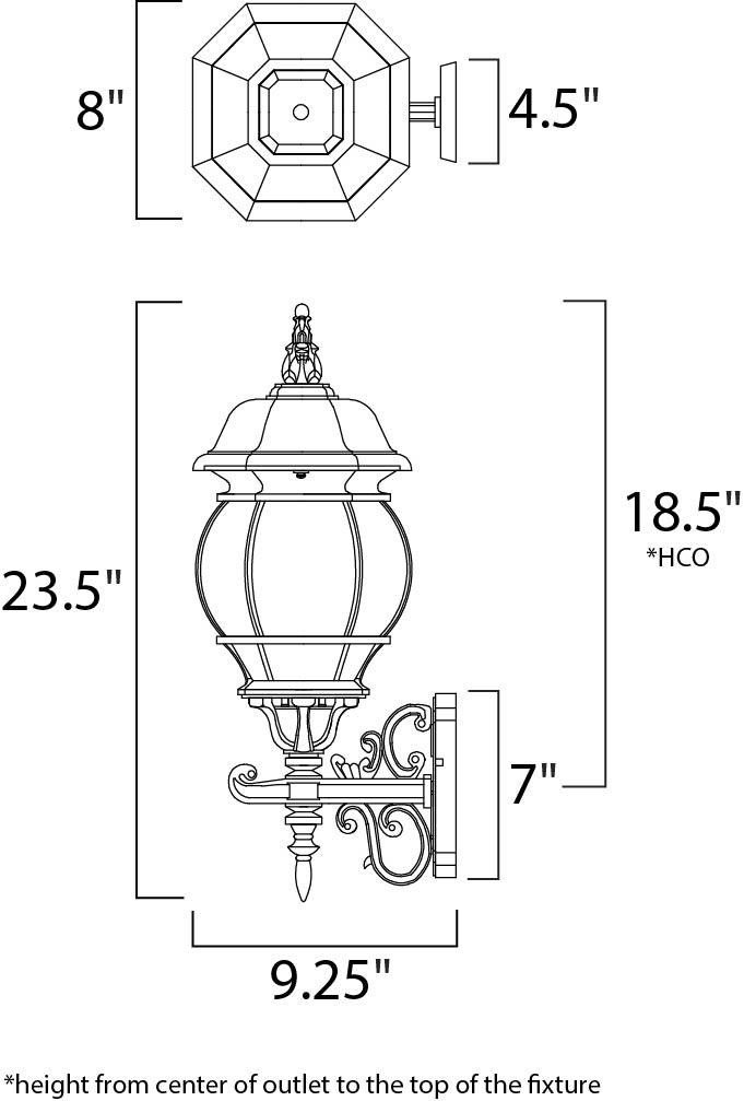 Crown Hill Outdoor Wall Lantern dimensions diagram