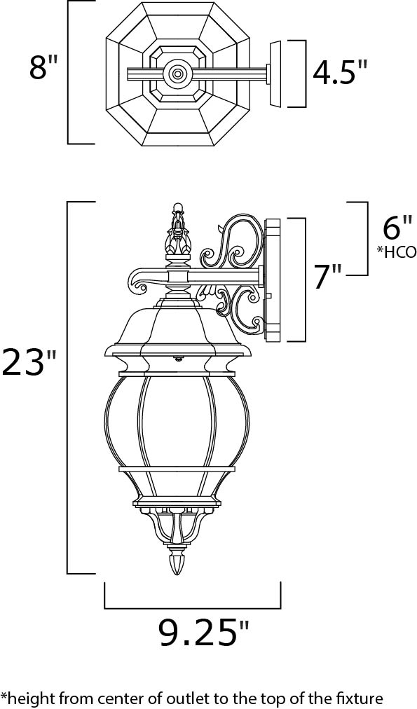 Crown Hill Outdoor Wall Lantern dimensions diagram