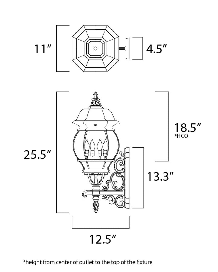 Crown Hill Outdoor Wall Lantern dimensions diagram