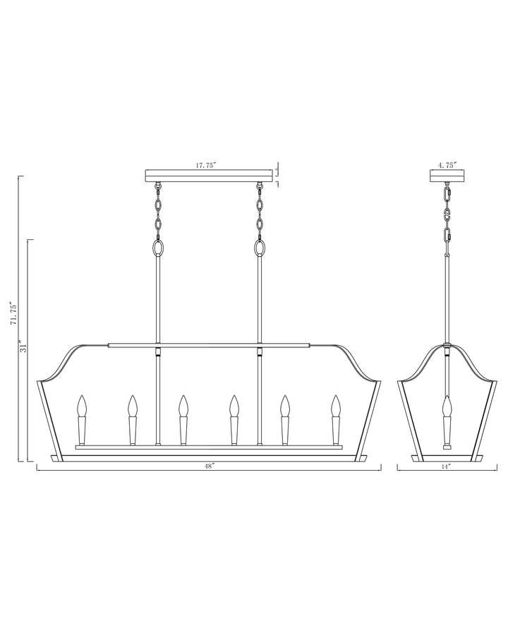 Arden 6-Light Linear Pendant dimensions diagram