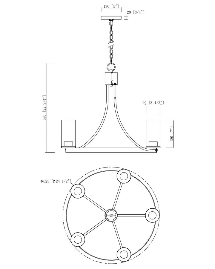 Livingston Chandelier dimensions diagram