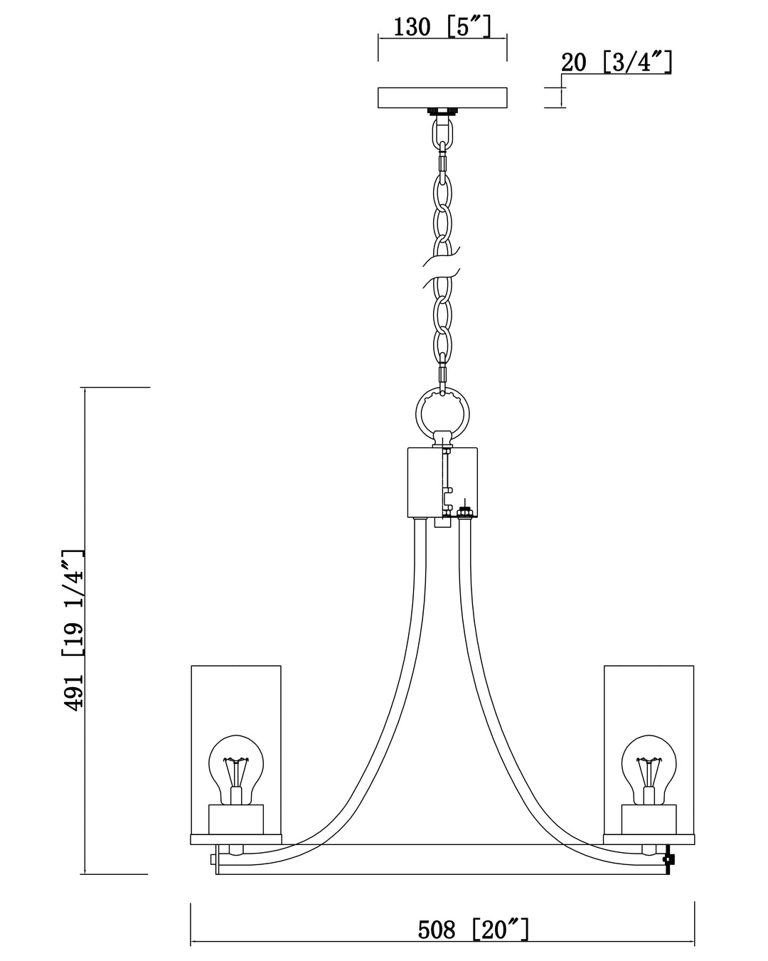 Livingston Chandelier dimensions diagram