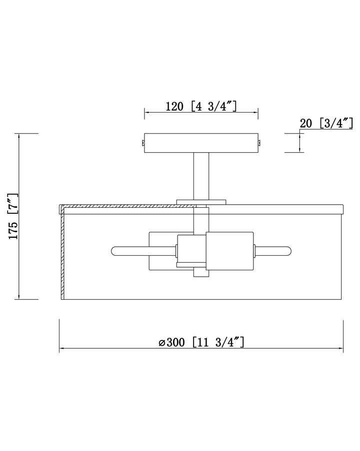 Livingston 2-Light Semi-Flush Mount dimensions diagram