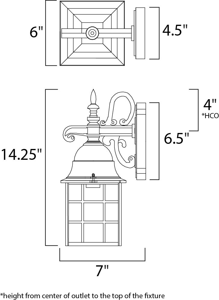North Church 1-Light Outdoor Wall Lantern dimensions diagram