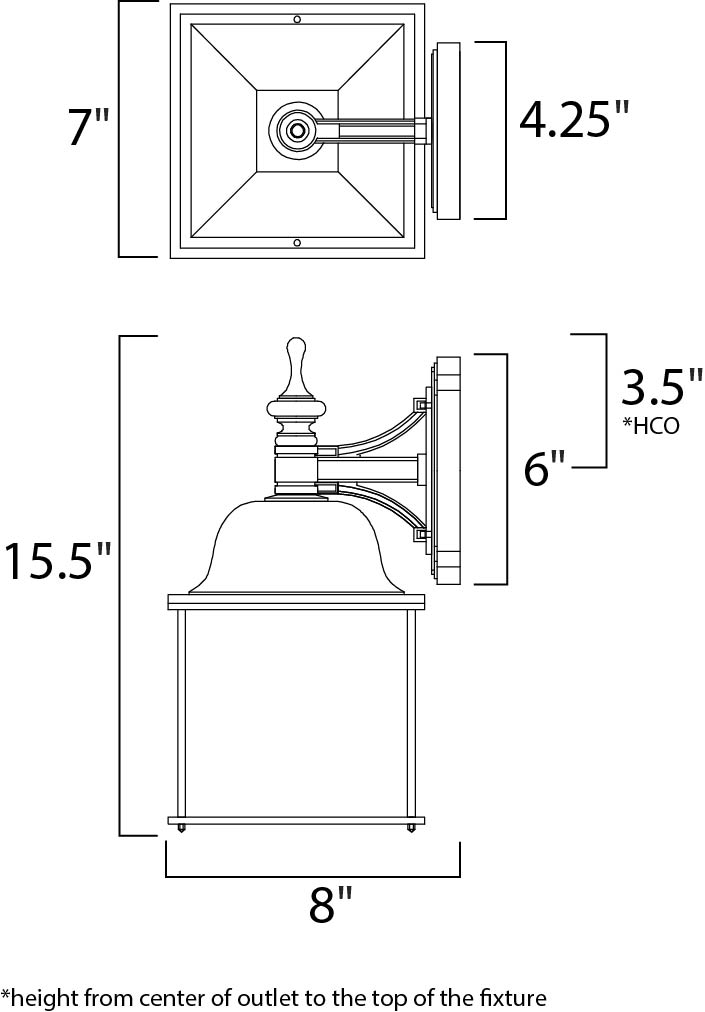 Senator 1-Light Outdoor Wall Lantern dimensions diagram