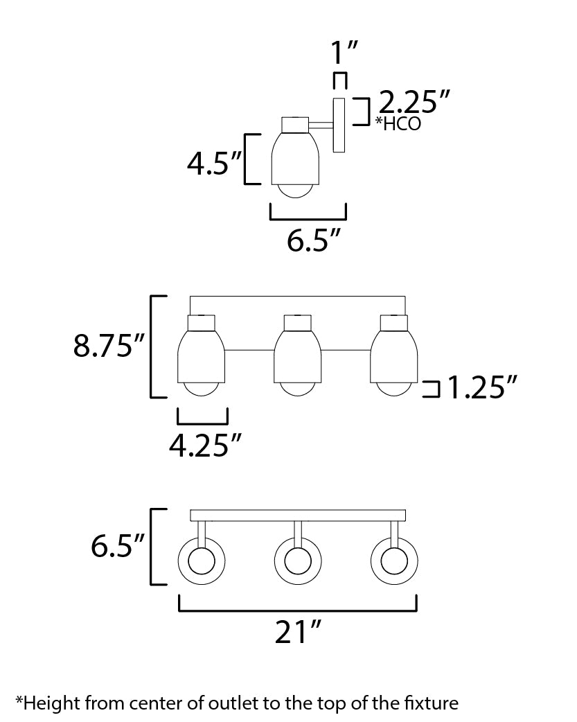 Pompeii 3-Light Bath Vanity dimensions diagram