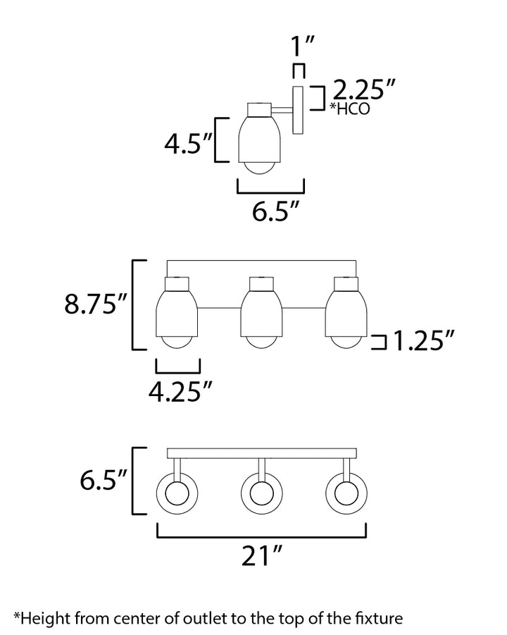 Pompeii 3-Light Bath Vanity dimensions diagram