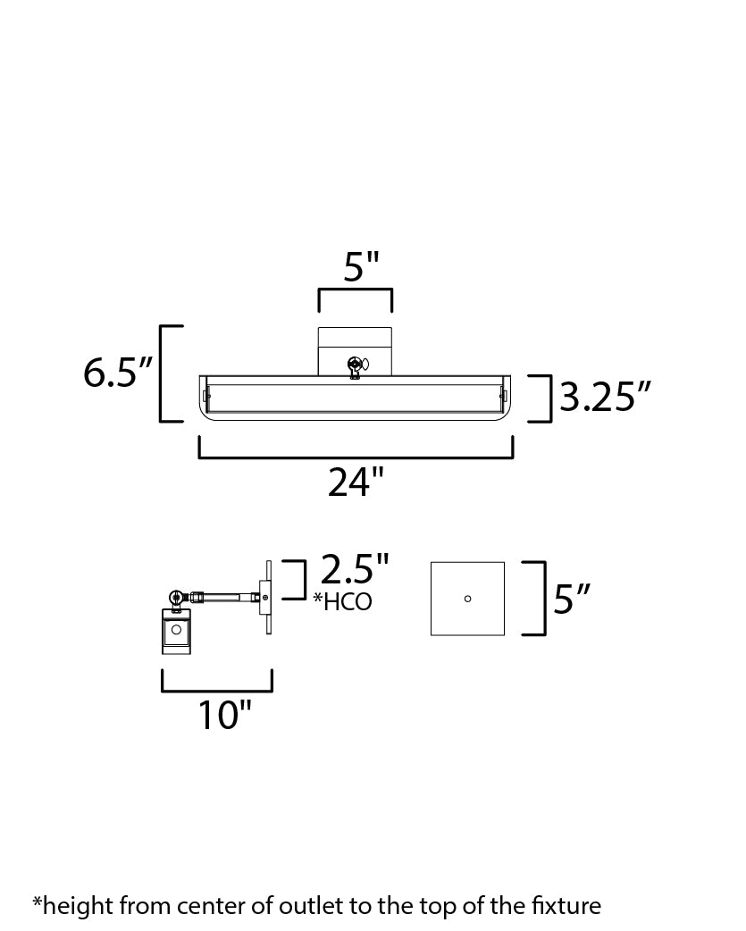 Miles Articulating LED Wall Sconce dimensions diagram