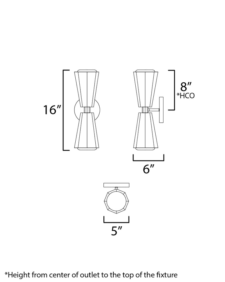 Rizzo 2-Light Wall Sconce dimensions diagram