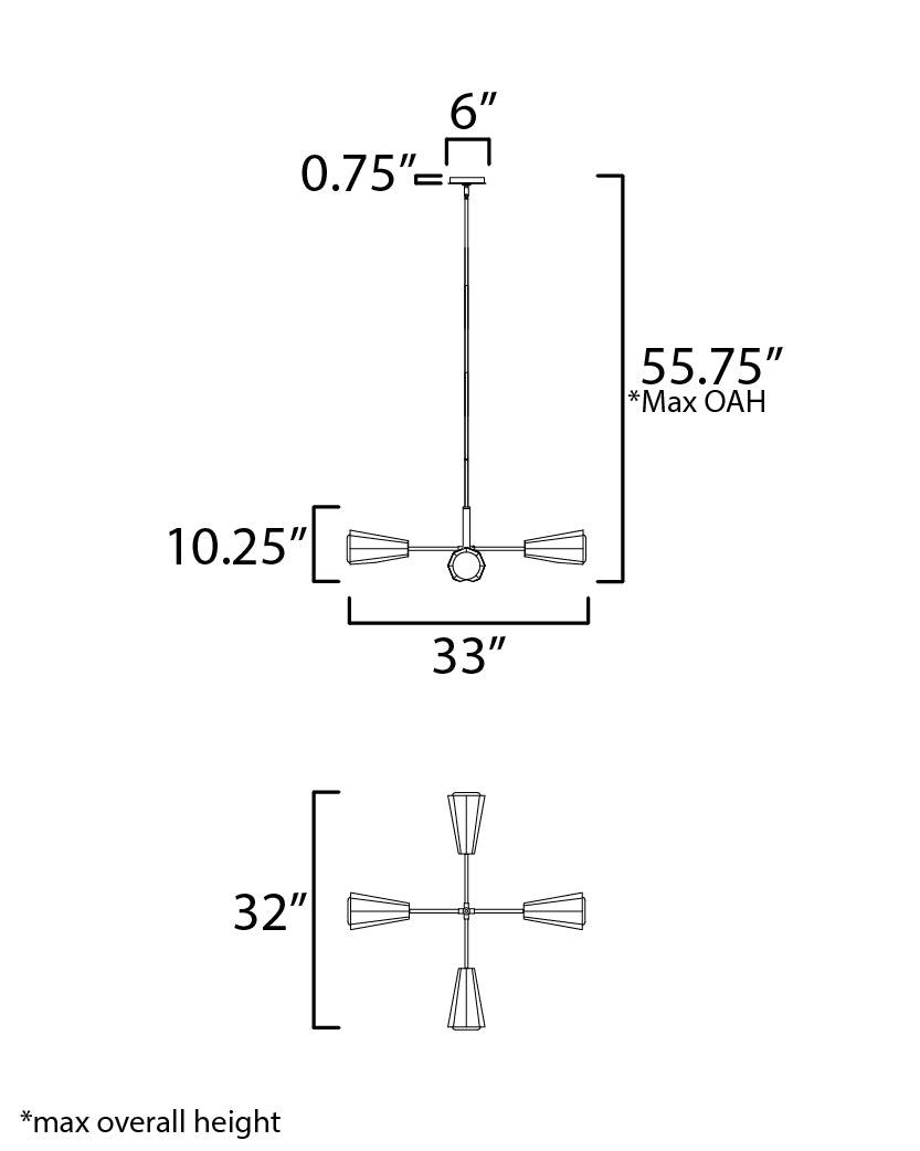 Rizzo 4-Light Chandelier dimensions diagram
