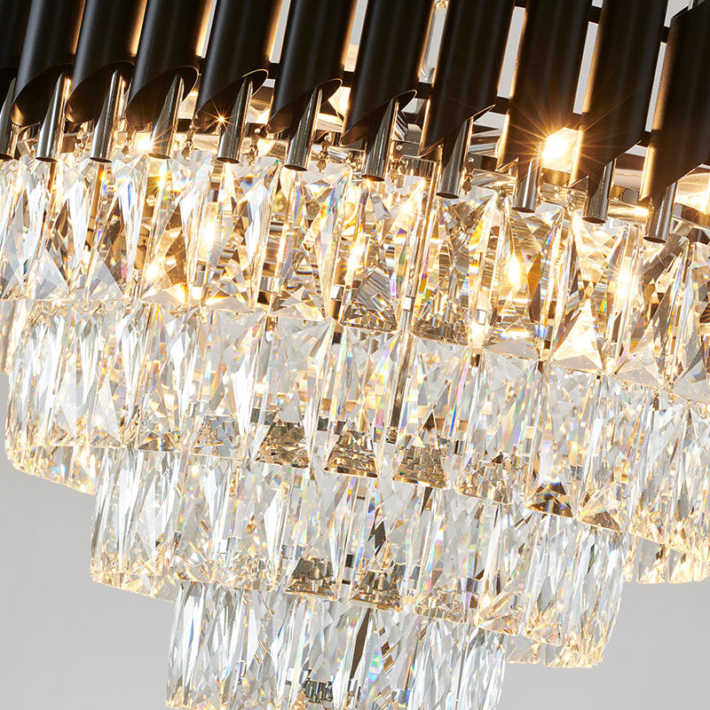 Rectangular Frame Chandelier with Clear Hanging Crystals in Chrome by Bethel