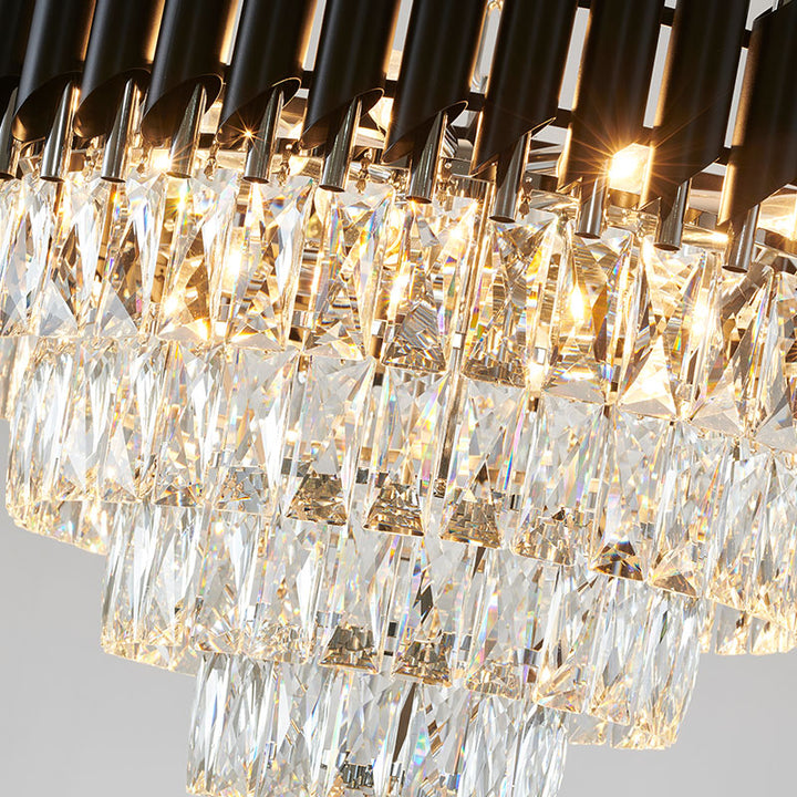 Rectangular Frame Chandelier with Clear Hanging Crystals in Chrome by Bethel