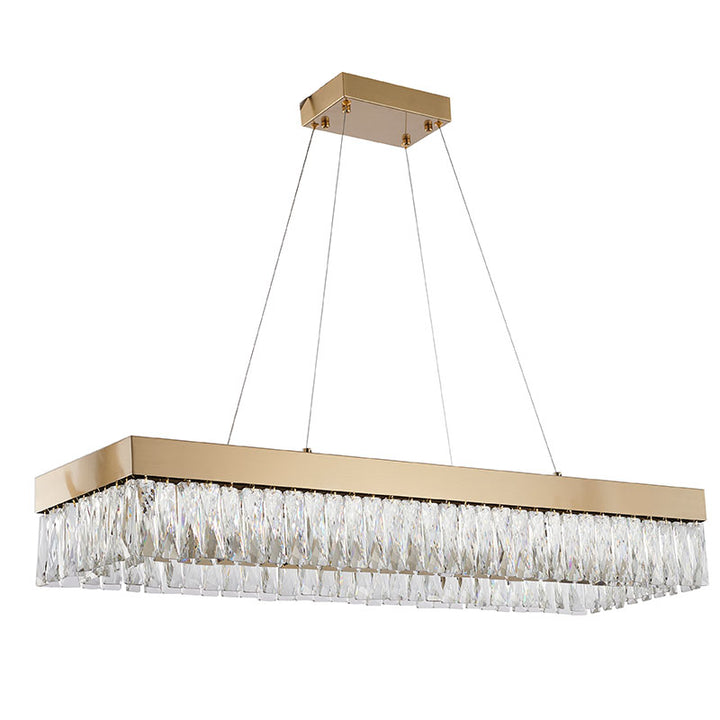 Hairline Frame LED Chandelier with Clear Hanging Crystals in Gold by Bethel
