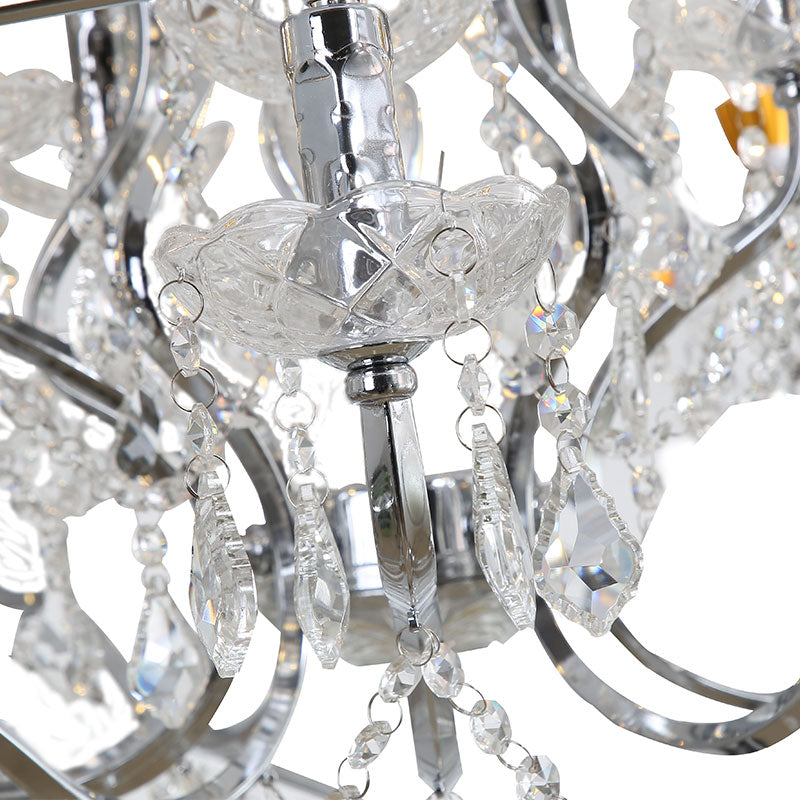 Cage Chandelier with Clear Hanging Crystals in Chrome by Bethel
