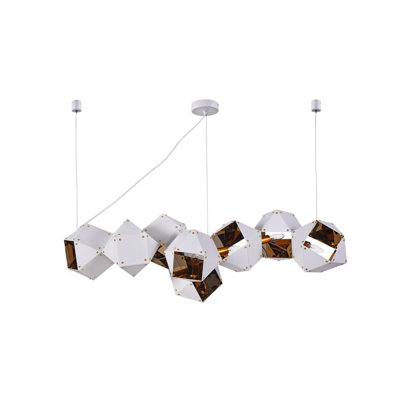 Block Framed Chandelier with Reflective Interior in White by Bethel