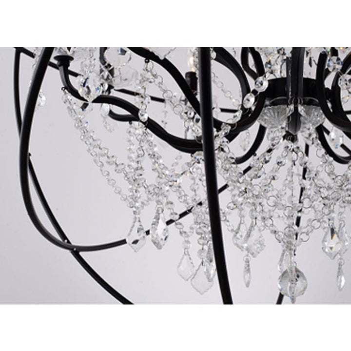 Cage Chandelier with Clear Hanging Crystals in Black by Bethel