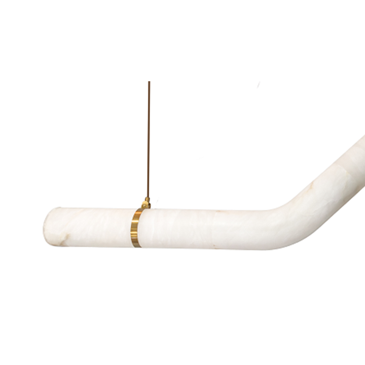 Natural Alabaster LED Chandelier with Finish &amp; Leather Detailing