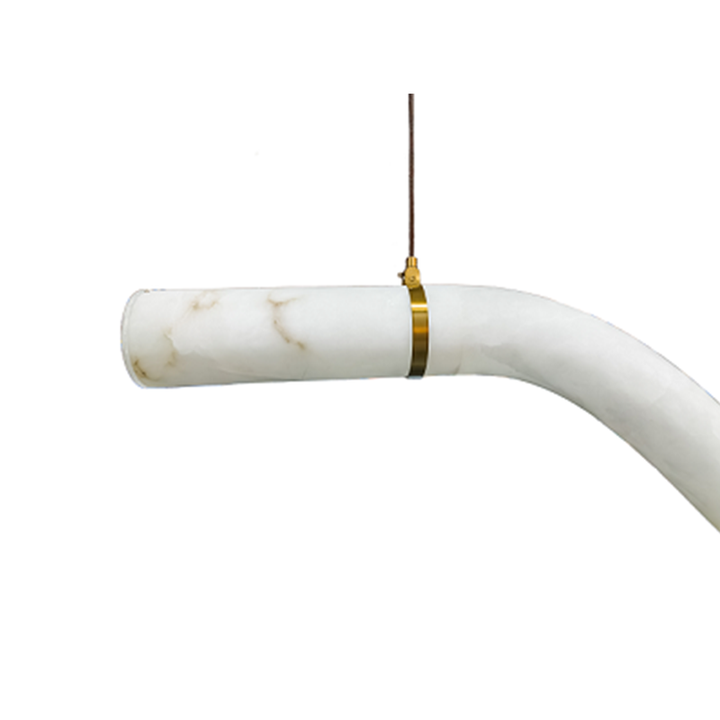Natural Alabaster LED Chandelier with Finish &amp; Leather Detailing