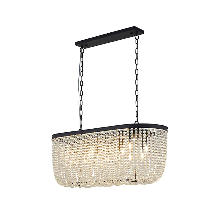 Oval Frame Chandelier with Clear Hanging Crystal Beads in Satin Black by Bethel