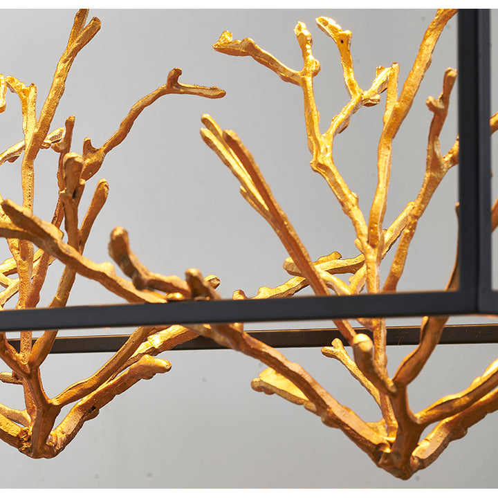 Matte Black Rectangular Frame Chandelier with Gold Branch Accent by Bethel - view 2