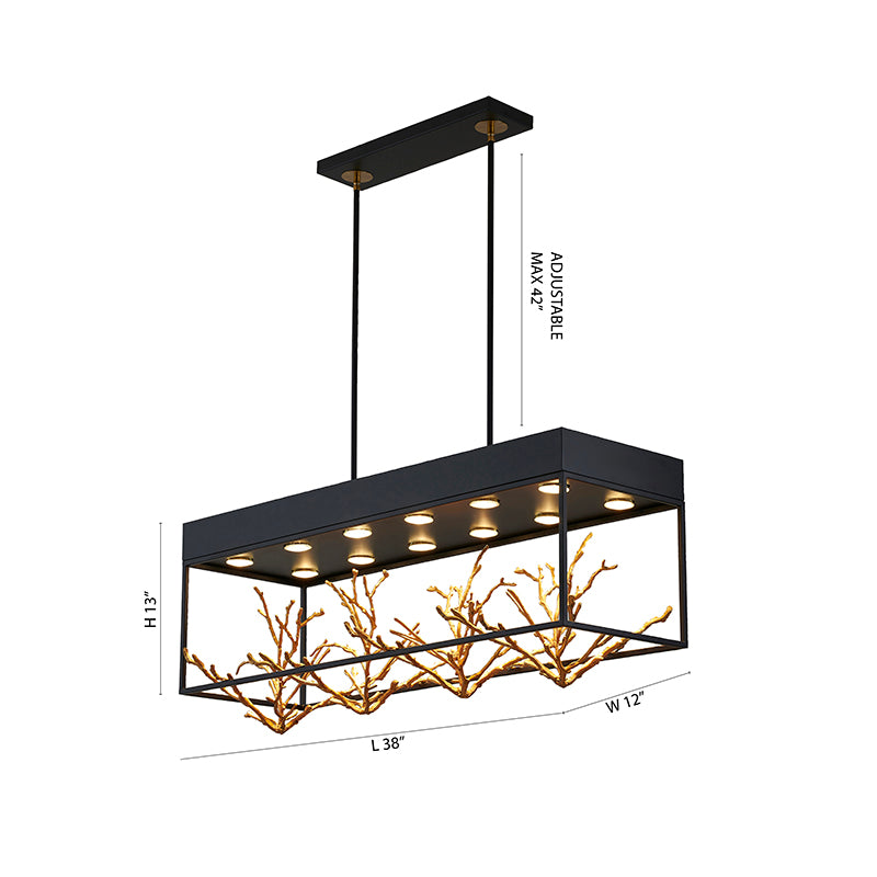 Matte Black Rectangular Frame Chandelier with Gold Branch Accent by Bethel - view 3