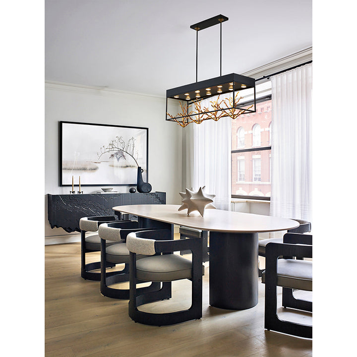 Matte Black Rectangular Frame Chandelier with Gold Branch Accent by Bethel - view 4