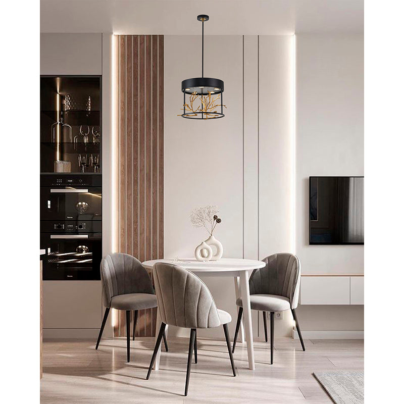 Matte Black Frame Pendant Light with Gold Branch Accent by Bethel - view 2