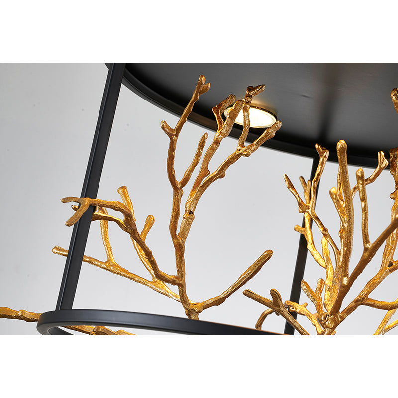 Matte Black Frame Pendant Light with Gold Branch Accent by Bethel - view 4