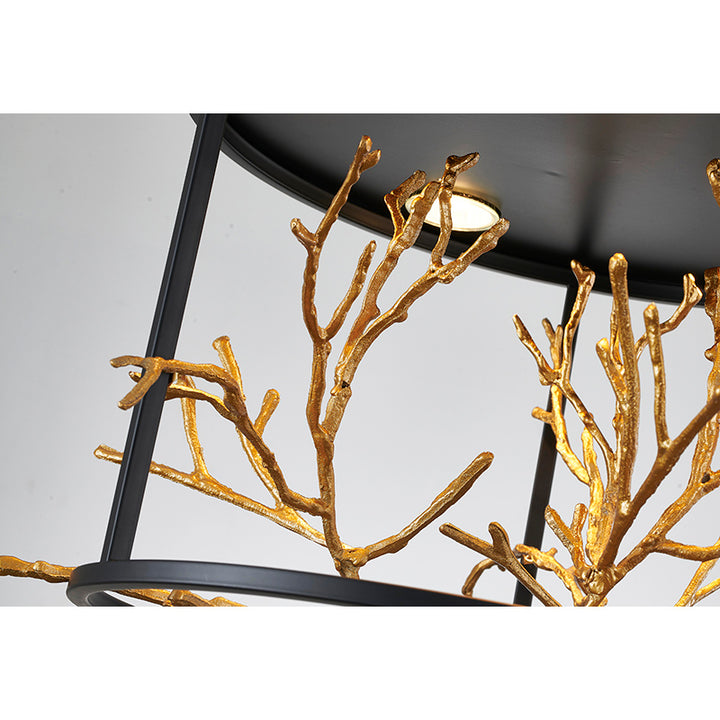 Matte Black Frame Pendant Light with Gold Branch Accent by Bethel - view 4